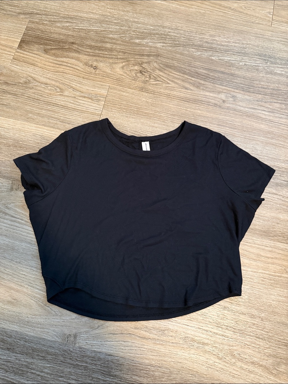 all in motion Black Cropped Tee - Crew Neck Short Sleeve